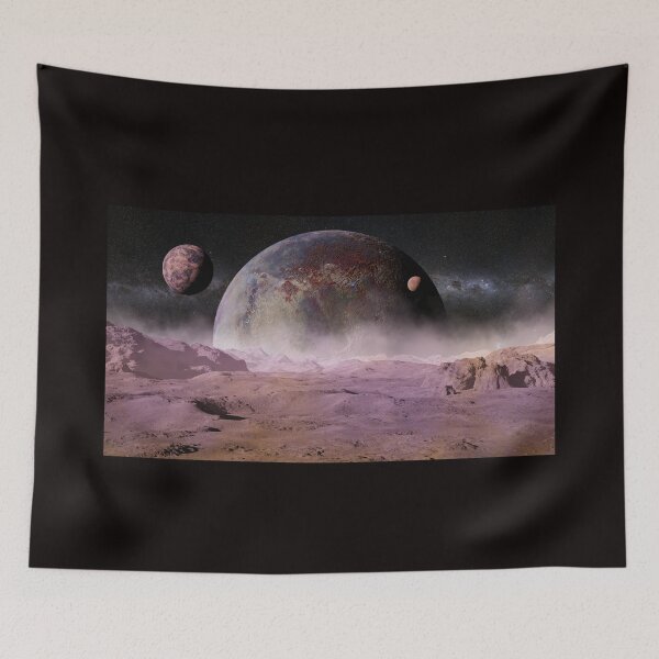 Item preview, alien landscape with planet, moons and the Milky Way galaxy designed and sold by DottedYeti.