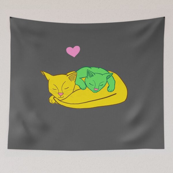Item preview, Green and Yellow Cuddling Kitties - Punk, Hidge designed and sold by BitterbluePine.