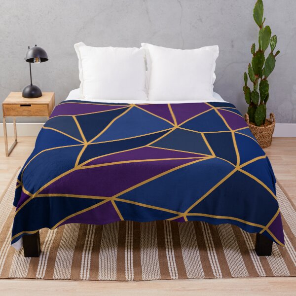 Abstract Geometric Stained Glass Style Amethyst & Sapphire Shades Throw Blanket