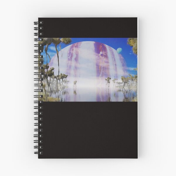 Item preview, beautiful alien planet landscape, exoplanet with strange plants and flying creatures designed and sold by DottedYeti.