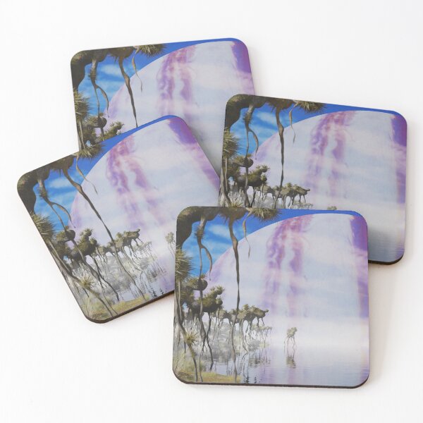 Item preview, beautiful alien planet landscape, exoplanet with strange plants and flying creatures designed and sold by DottedYeti.