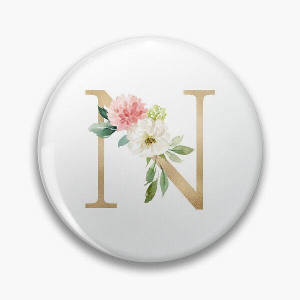 Artikelvorschau, Monogrammbuchstabe N - Kunstgoldfolie und rosa-weiße Blumen und grüne Blätter entworfen und verkauft von Citronelladesig.