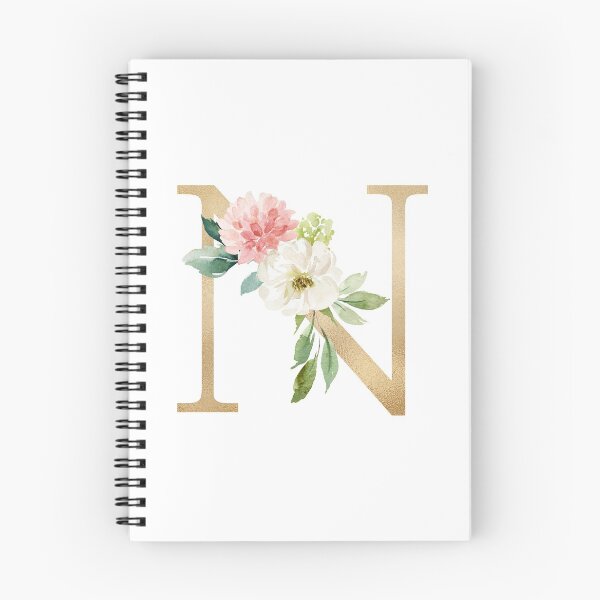Artikelvorschau, Monogrammbuchstabe N - Kunstgoldfolie und rosa-weiße Blumen und grüne Blätter entworfen und verkauft von Citronelladesig.