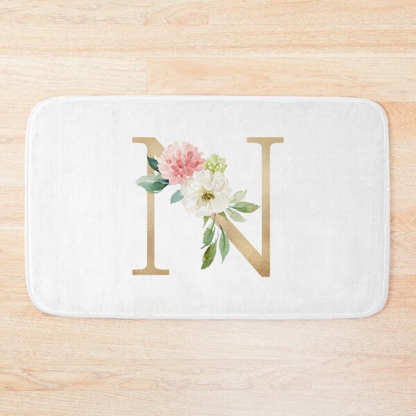 Artikelvorschau, Monogrammbuchstabe N - Kunstgoldfolie und rosa-weiße Blumen und grüne Blätter entworfen und verkauft von Citronelladesig.