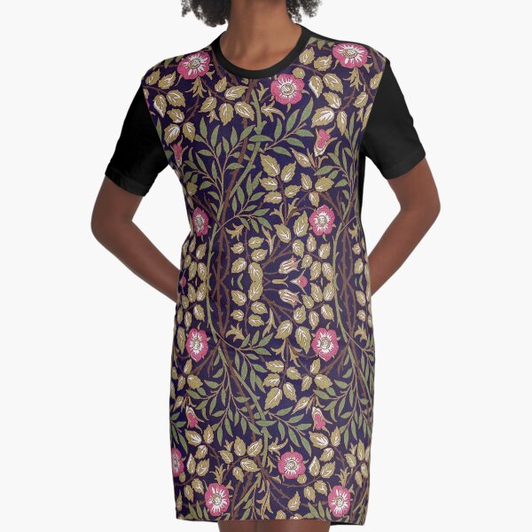 SWEET BRIAR Art Nouveau Dark Floral Pattern Graphic T-Shirt Dress