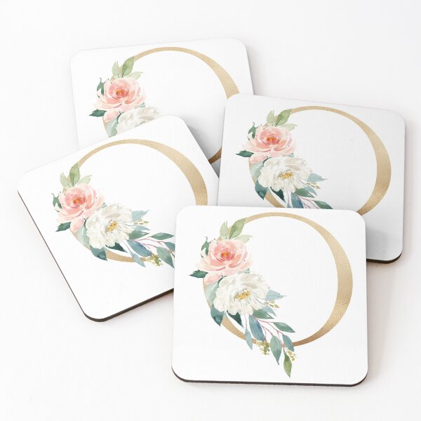 Item preview, Monogram letter O - Faux gold foil and pink and white flowers and green leaves designed and sold by Citronelladesig.