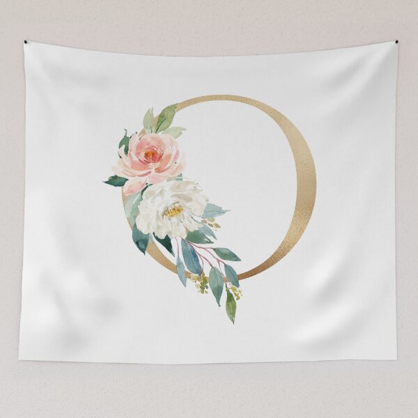 Item preview, Monogram letter O - Faux gold foil and pink and white flowers and green leaves designed and sold by Citronelladesig.
