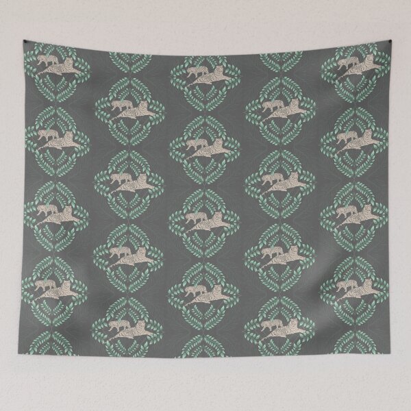 Item preview, Tiger Friends Big Cat Jungle Art With Modern Leaves in Grey designed and sold by Nugget Of Happiness.