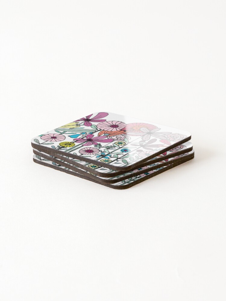 Alternate view of Floral Daisy Linework drawing Coasters (Set of 4)