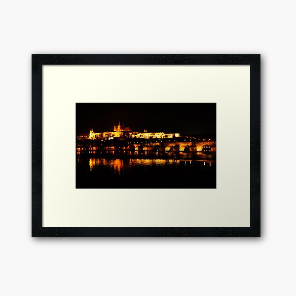Reflections of Prague Castle at Night Framed Art Print
