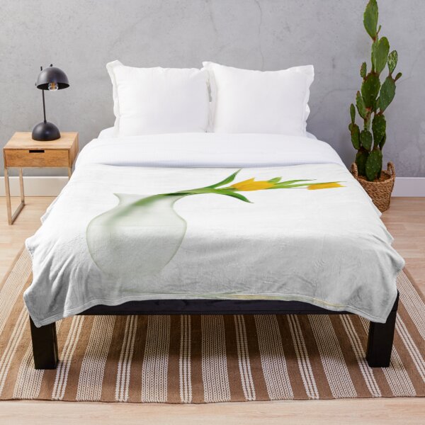 Yellow Tulips in glass vase. Throw Blanket