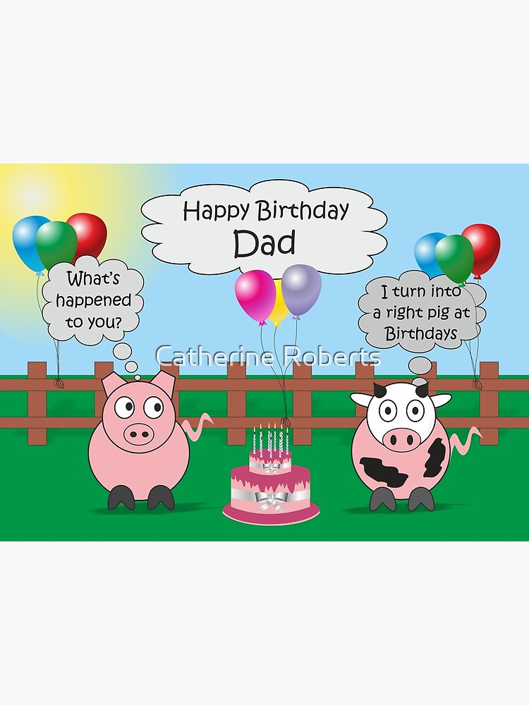 Carte De Vœux Papa Animaux Droles Cochon Et Vache Humour Mignon Anniversaire Par Cathsam001 Redbubble