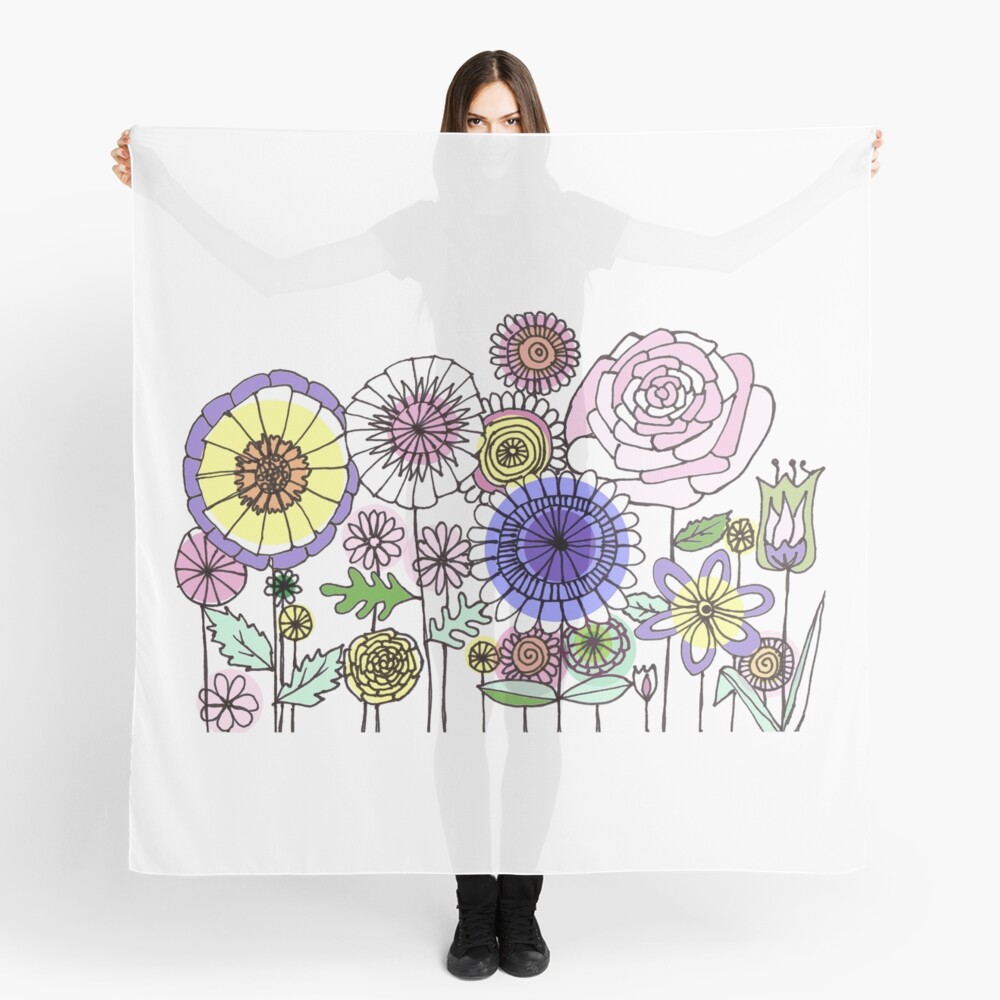 Floral Rose linework drawing Scarf