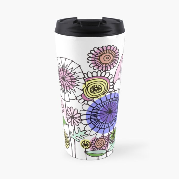 Floral Rose linework drawing Travel Mug