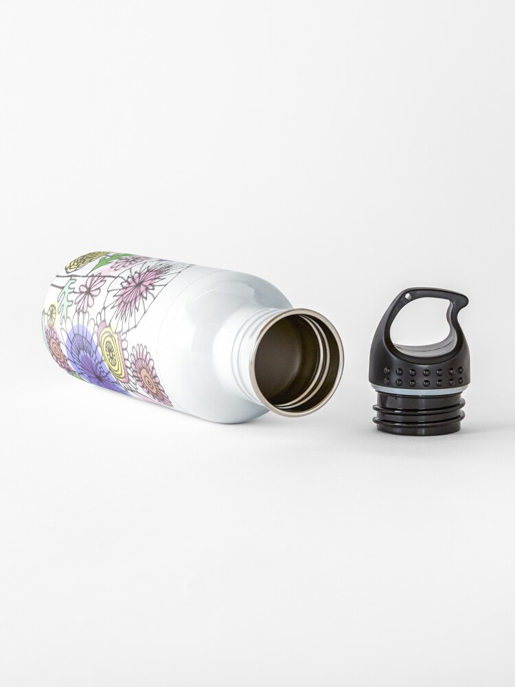 Alternate view of Floral Rose linework drawing Water Bottle