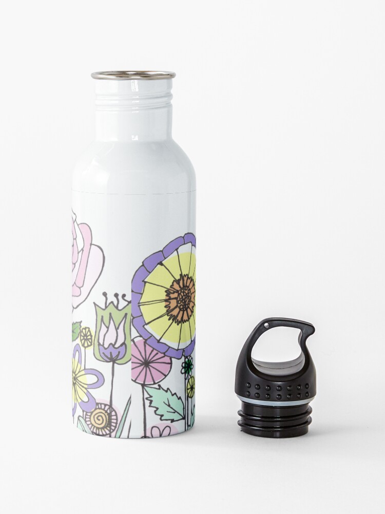 Alternate view of Floral Rose linework drawing Water Bottle