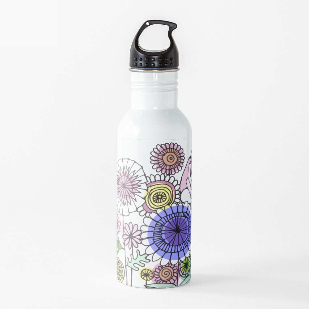 Floral Rose linework drawing Water Bottle