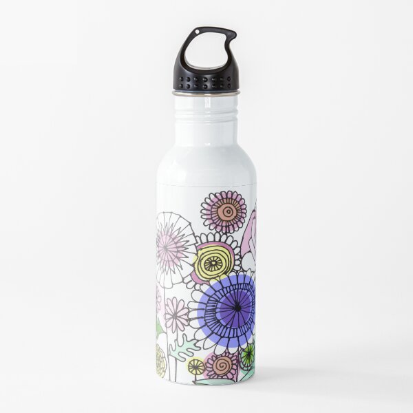 Floral Rose linework drawing Water Bottle