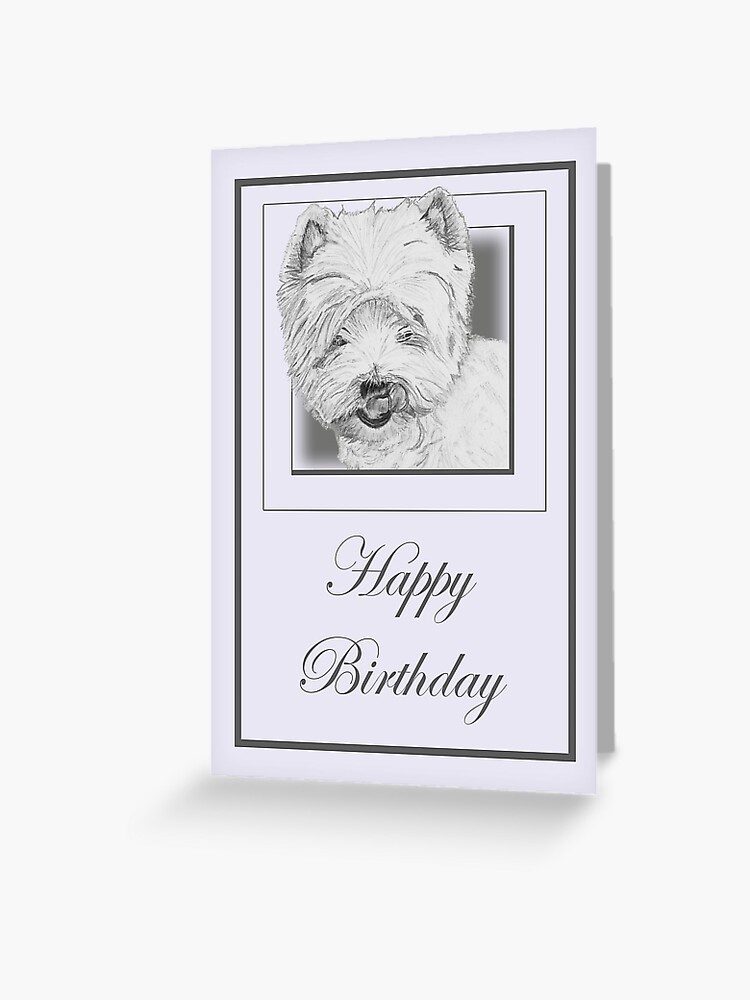 Pencil Drawing Of West Highland Terrier Westie On Birthday Card