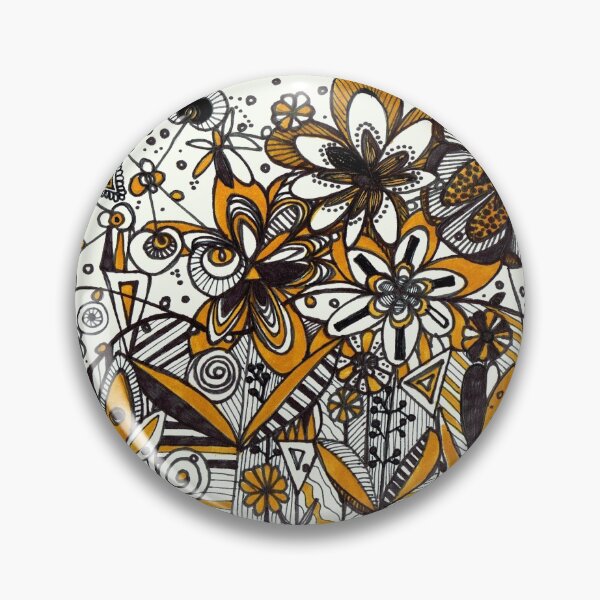 Artikelvorschau, Senfgelbes, schwarz-weißes Blumenmuster im Batik-/Afrikanischen Stil entworfen und verkauft von Sam Parr.