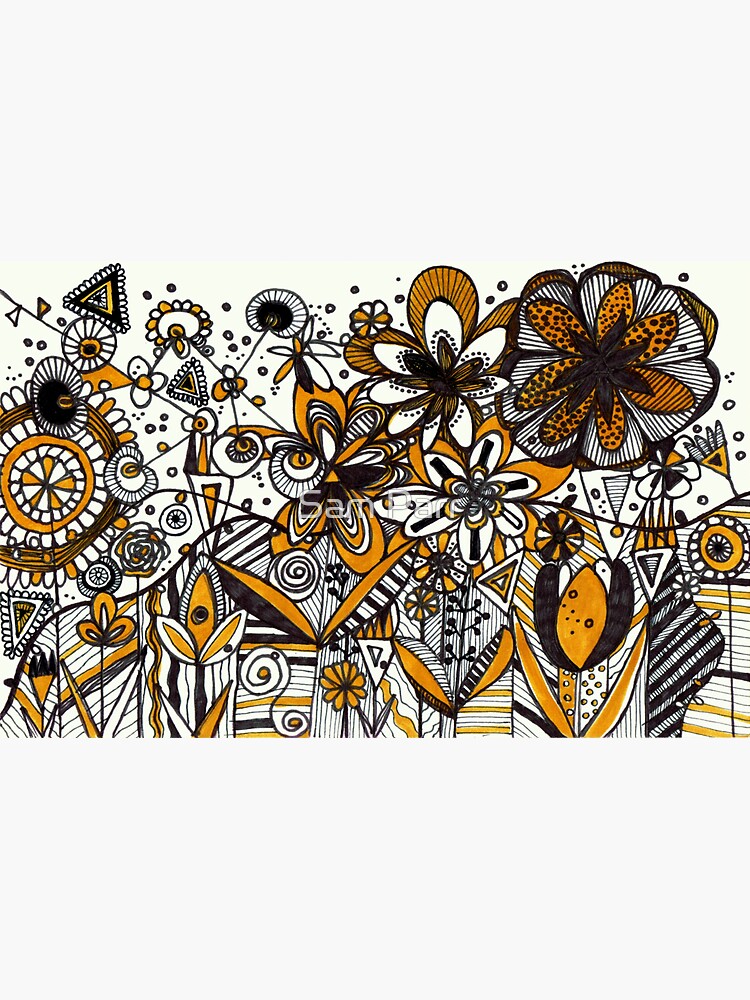 Mustard Black and White Floral pattern batik/African style by SamJane