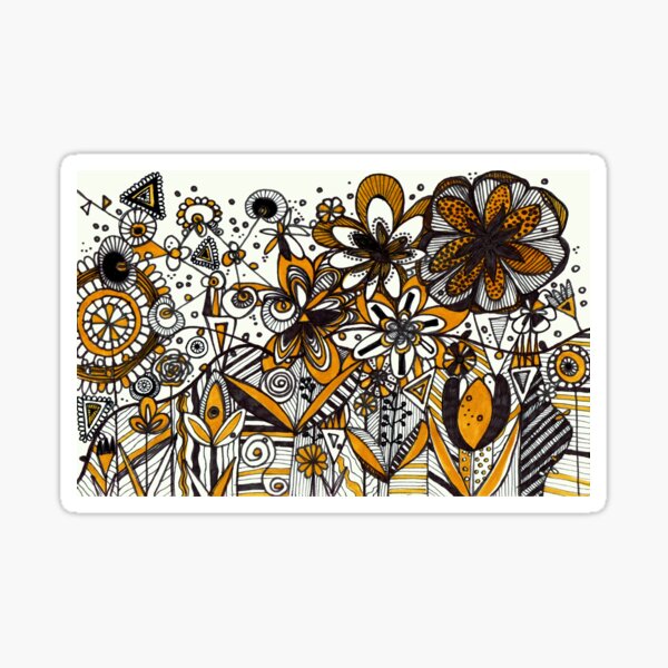 Mustard Black and White Floral pattern batik/African style Sticker