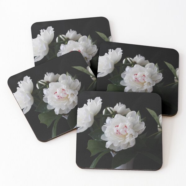 Item preview, White Peonies on a Black Background designed and sold by monica-mirt.