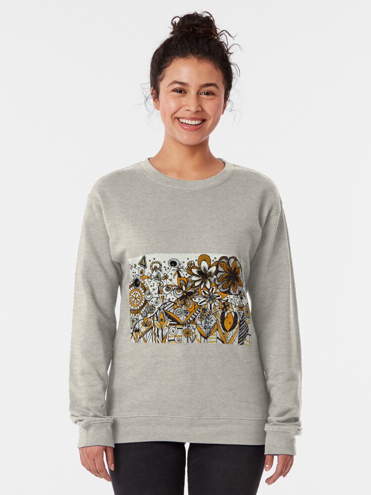 Alternate view of Mustard Black and White Floral pattern batik/African style Pullover Sweatshirt