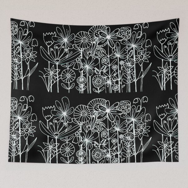 Item preview, Reversed line drawing white on black flowers  designed and sold by Sam Parr.