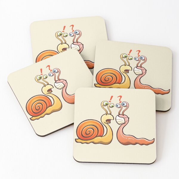 Item preview, A snail carrying its shell and a slug wearing a face mask have an encounter designed and sold by Zoo-co.