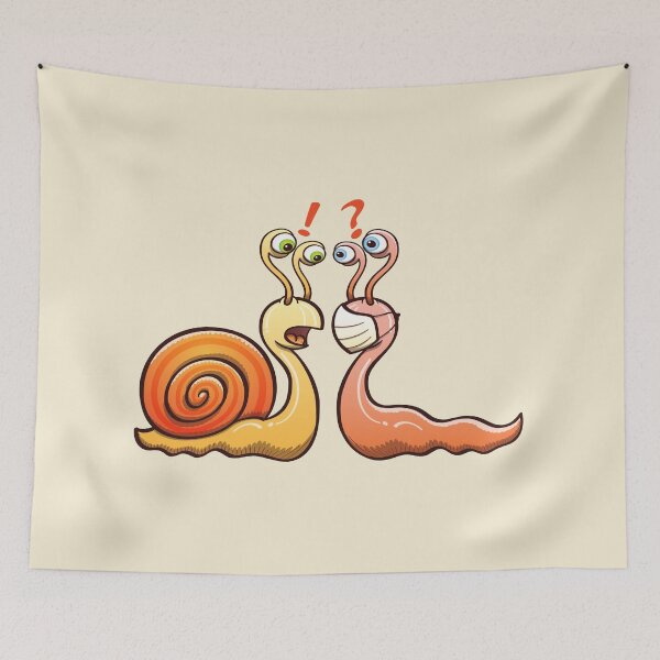 Item preview, A snail carrying its shell and a slug wearing a face mask have an encounter designed and sold by Zoo-co.