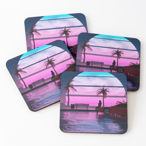 Outrun Beach Sunset Coasters (Set of 4)