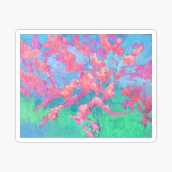 Pink Apple Tree Blossoms Painting Sticker