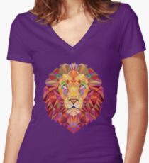 Geometric Lion Women's Fitted V-Neck T-Shirt