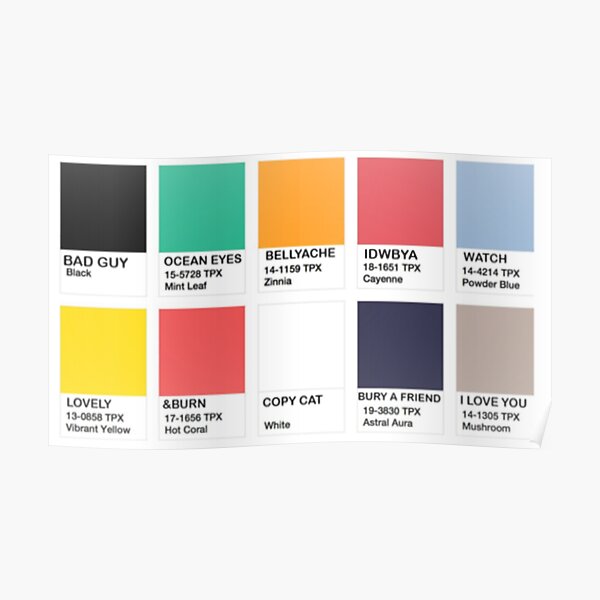 Chansons de Billie Eilish Pantone Poster