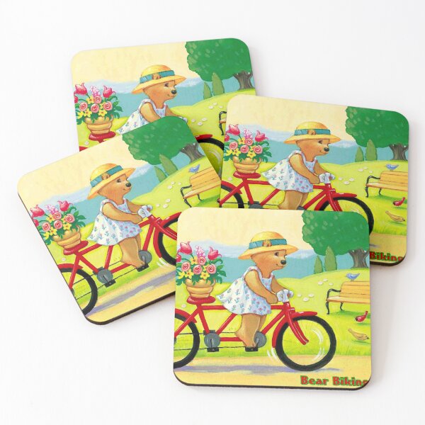 Item preview, BEAR BIKING : Abstract Whimsical Cartoon Bicycle Print designed and sold by posterbobs.