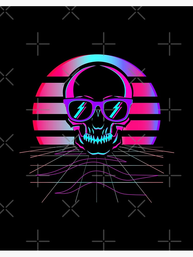 Synth Pop 80s & 90s Aesthetic Skull. Retro Vaporwave design print | Art  Board Print