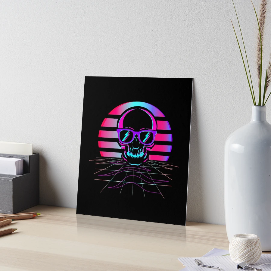 Synth Pop 80s & 90s Aesthetic Skull. Retro Vaporwave design