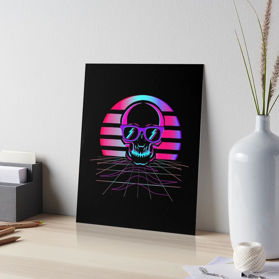 Synth Pop 80s & 90s Aesthetic Skull. Retro Vaporwave design