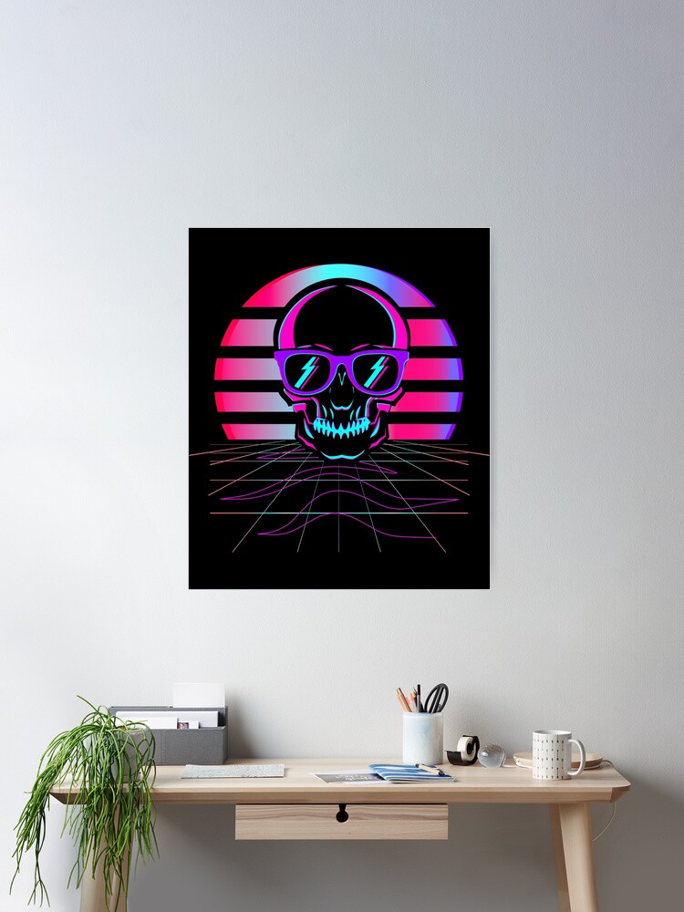 Synth Pop 80s & 90s Aesthetic Skull. Retro Vaporwave design
