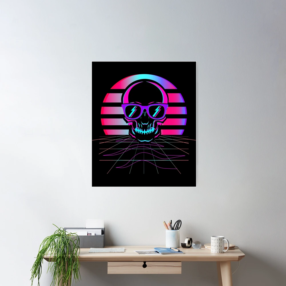 Synth Pop 80s & 90s Aesthetic Skull. Retro Vaporwave design