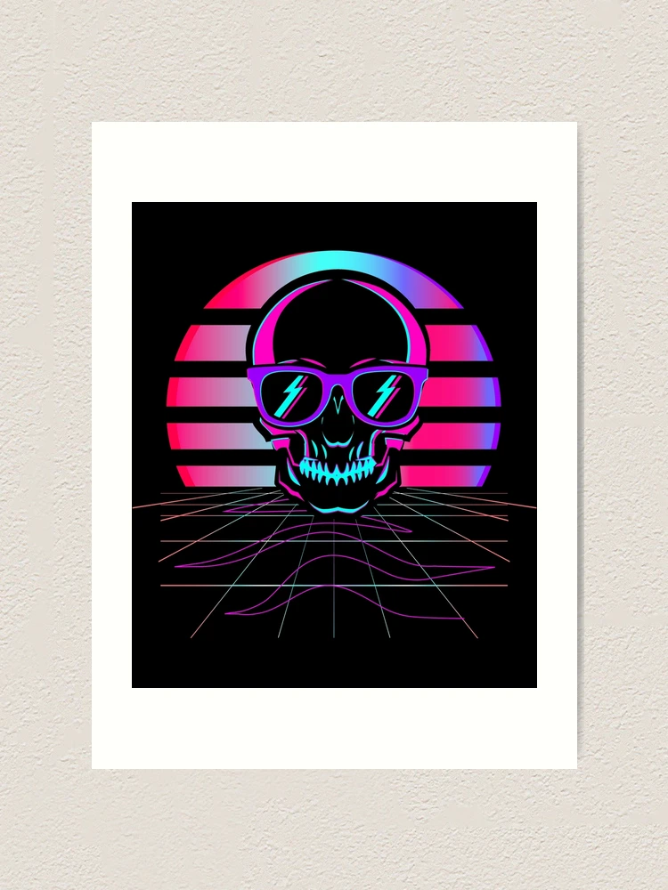 Synth Pop 80s & 90s Aesthetic Skull. Retro Vaporwave design print 