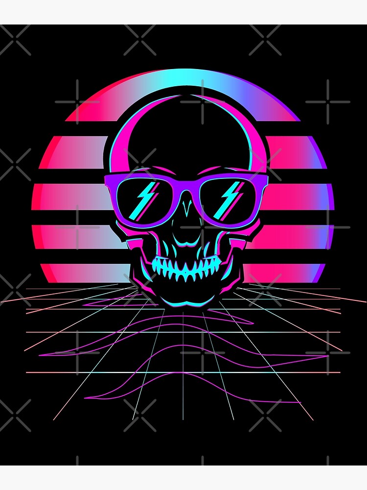 Synth Pop 80s & 90s Aesthetic Skull. Retro Vaporwave design print | Art  Print