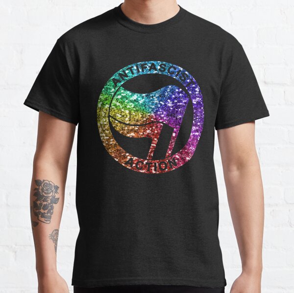 Antifa Symbol - Rainbow Glitter Anti Fascist Flag Classic T-Shirt