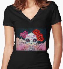 Amelia Calavera - Sugar Skull Women's Fitted V-Neck T-Shirt