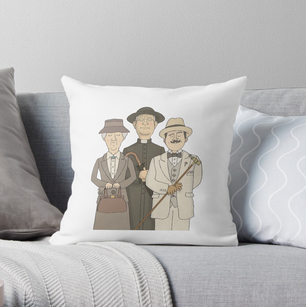 Poirot, Marple and Father Brown Throw Pillow