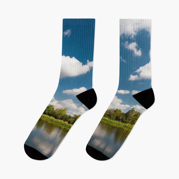 Item preview, River with blue sky and clouds reflected in water in summer day designed and sold by Maks08.