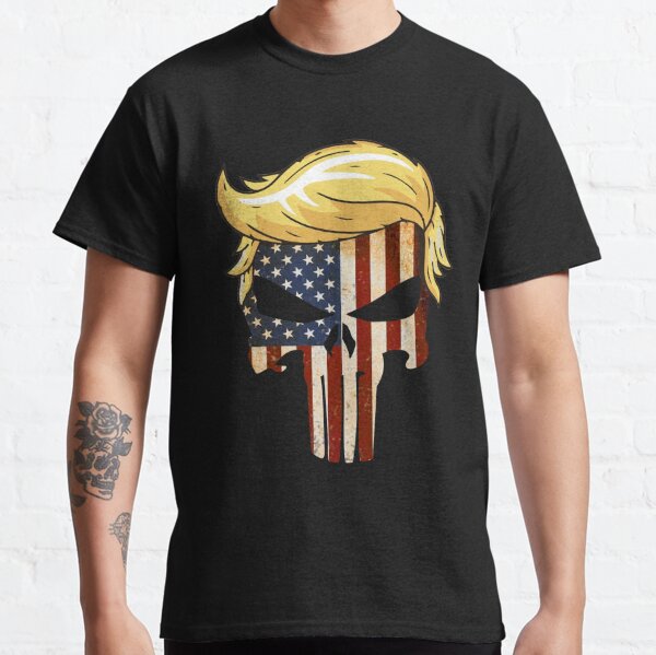 Skull With Iconic Trump Hair America Flag Classic T-Shirt