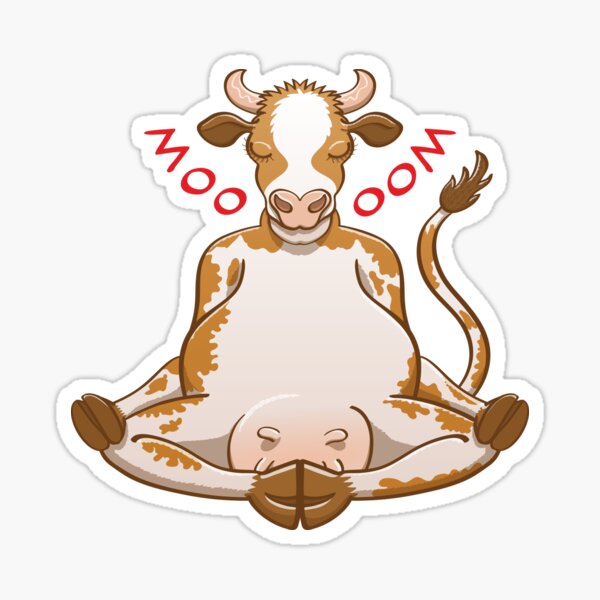 Beautiful cow meditating while changing moo into oom Sticker
