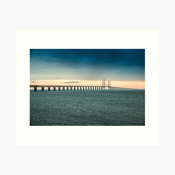In the colorful evening light lies the Öresund Bridge, which connects Sweden and Denmark Art Print